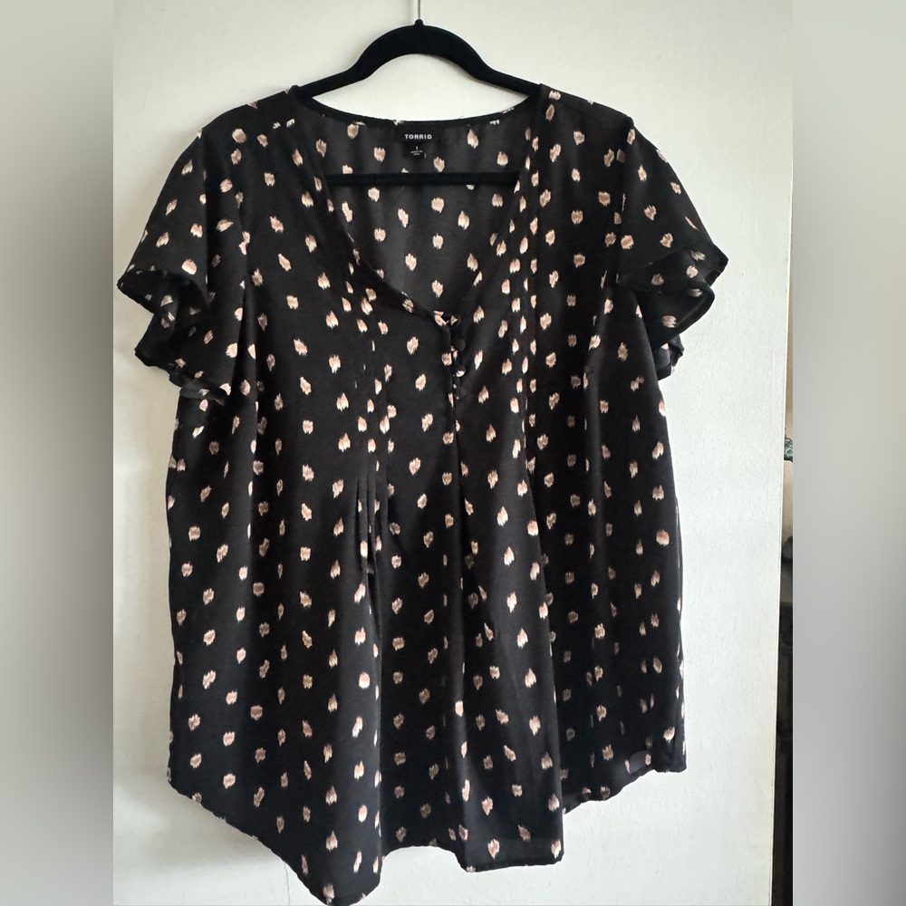 TORRID Black and Brown Button-Front Blouse versatile work to play top!!